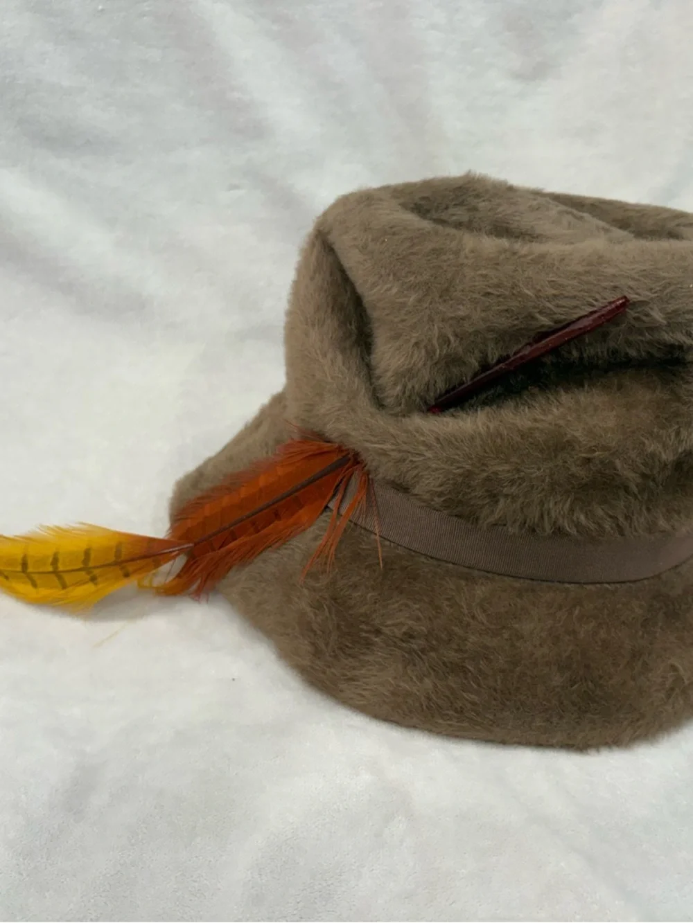 Rare Vintage imported fur Bucket Hat With Feather Inside Felt Size Medium - Picture 2 of 9